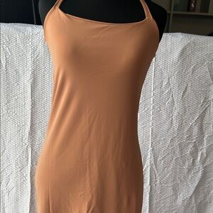 Asymmetrical Halter Dress in Warm Peach